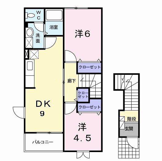 アヴニールV(2DK/2階)の間取り写真