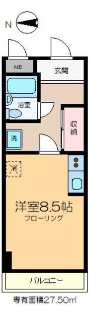 シャンボール門前仲町(ワンルーム/4階)の間取り写真