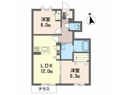 シャーメゾンウエスト/B棟(2LDK/1階)の間取り写真