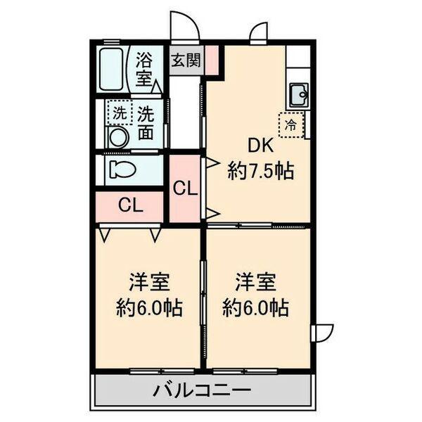 セドナスII(2DK/1階)の間取り写真