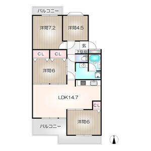 エルグランデ萩山(4LDK/1階)の間取り写真
