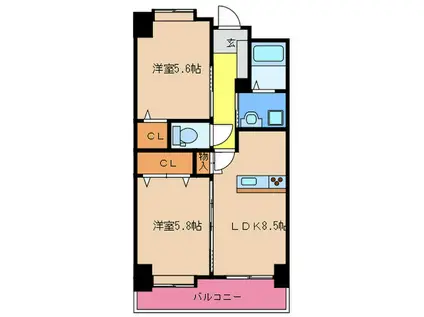 レシェンテ・ヴィラ福間(2LDK/5階)の間取り写真