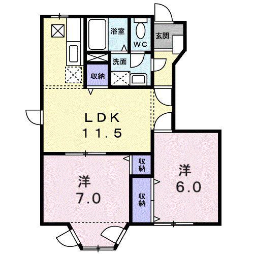 エスポワール紫音A(2LDK/1階)の間取り写真