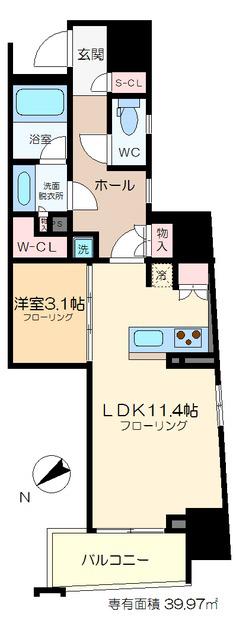 クレストコート清澄庭園(1LDK/13階)の間取り写真