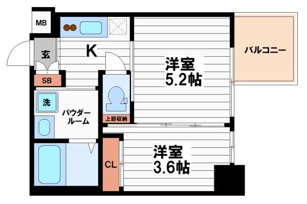 セレニテ本町リアン(2K/10階)の間取り写真