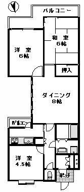 ライオンズマンション調布台(3DK/3階)の間取り写真
