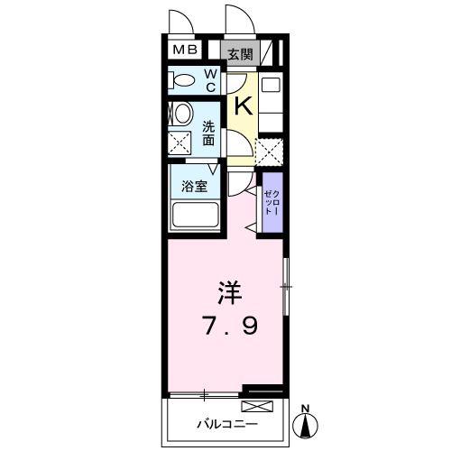 ヒルサイド ビュー(1K/2階)の間取り写真