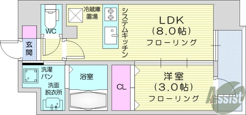 デュオヒルズ仙台一番町(1LDK/3階)の間取り写真