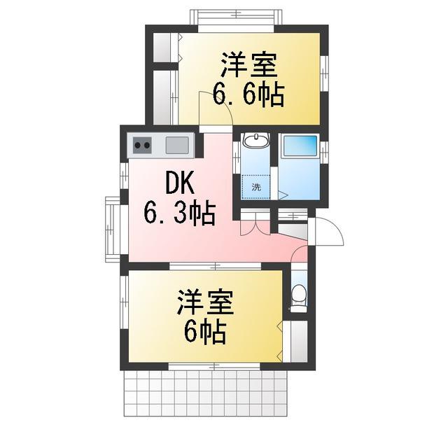 ハイツシェナ(2DK/1階)の間取り写真