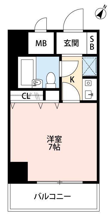 ダイヤモンドスクエア新所沢(1K/7階)の間取り写真