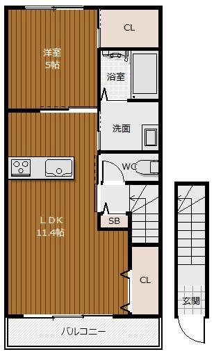 ピース・ヴィラ B棟(1LDK/2階)の間取り写真