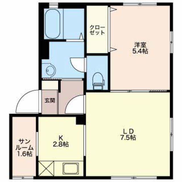カーサ・フェリーチェB(1LDK/2階)の間取り写真