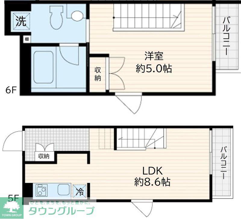 FULLEA若松河田(1LDK/5階)の間取り写真