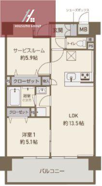 スクエアコート加美(2LDK/1階)の間取り写真