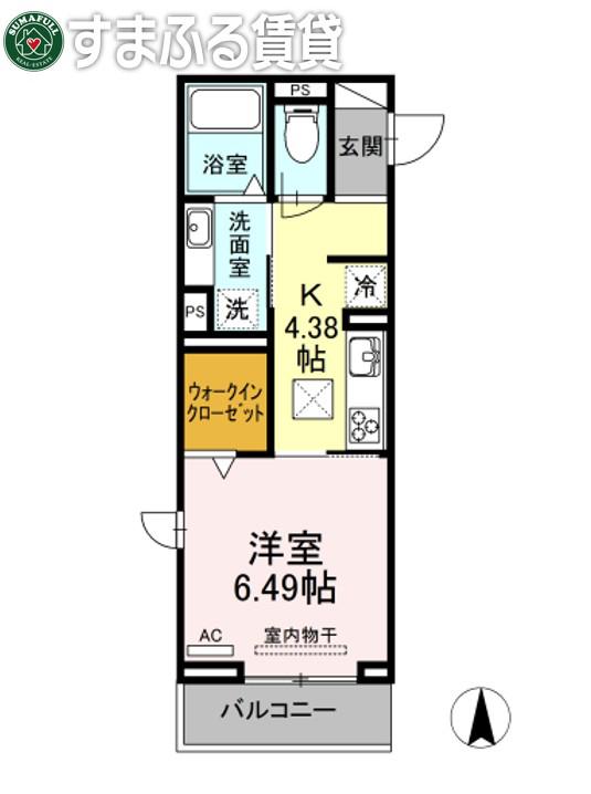 D-ROOM井田(1K/1階)の間取り写真