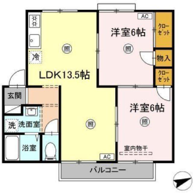 エアフォルクA棟(2LDK/2階)の間取り写真