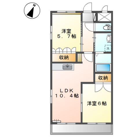 グランディール江無田(2LDK/2階)の間取り写真