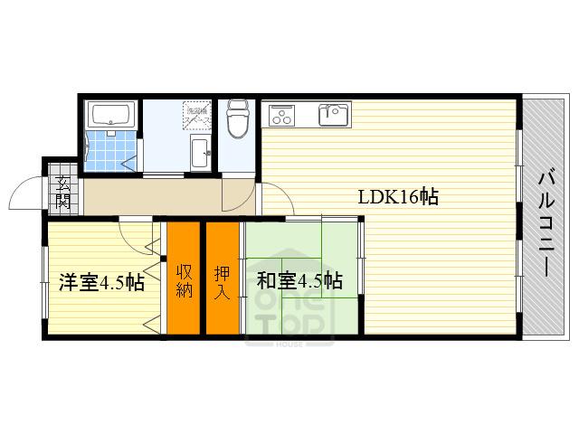 エスト千里丘(2LDK/3階)の間取り写真