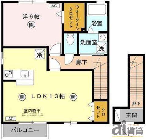 ジュネックスA(1LDK/2階)の間取り写真