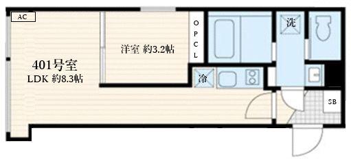SKULD神楽坂(1LDK/4階)の間取り写真