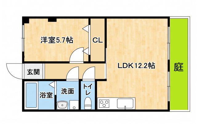 コスモハイツ六甲(1LDK/1階)の間取り写真