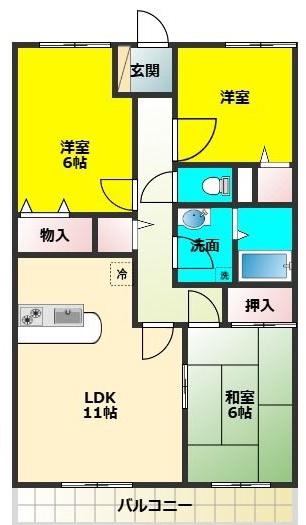 コート・グランディア西新井 B(3LDK/2階)の間取り写真