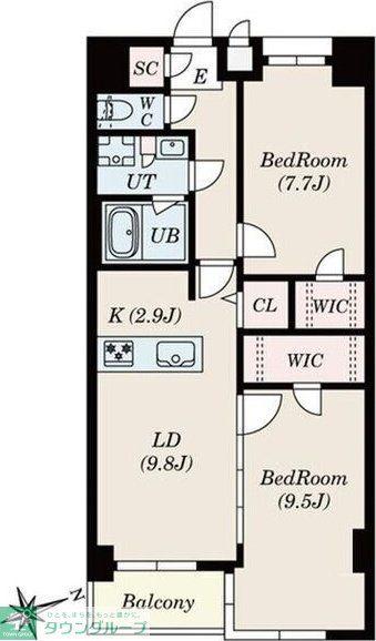 S-RESIDENCE神沢AFFORD(2LDK/5階)の間取り写真