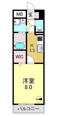 アンプルールフェールバレルコート(1K/1階)の間取り写真