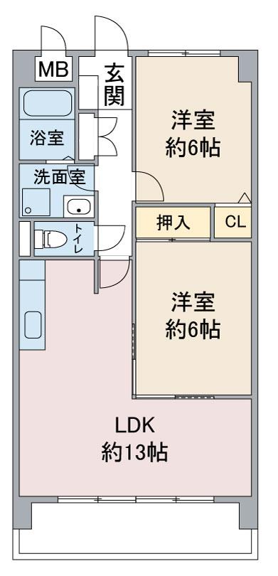 スカイアークビル(2LDK/9階)の間取り写真