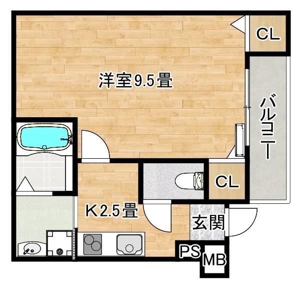 フジパレス百舌鳥駅南III番館(1K/2階)の間取り写真