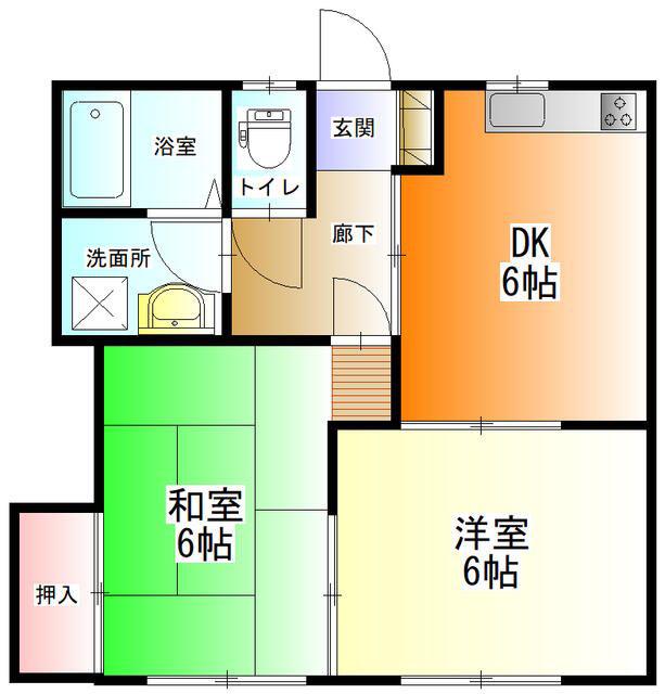 サンハイツ金子(2DK/1階)の間取り写真