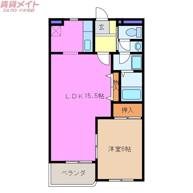 ドルフこもの(1LDK/1階)の間取り写真