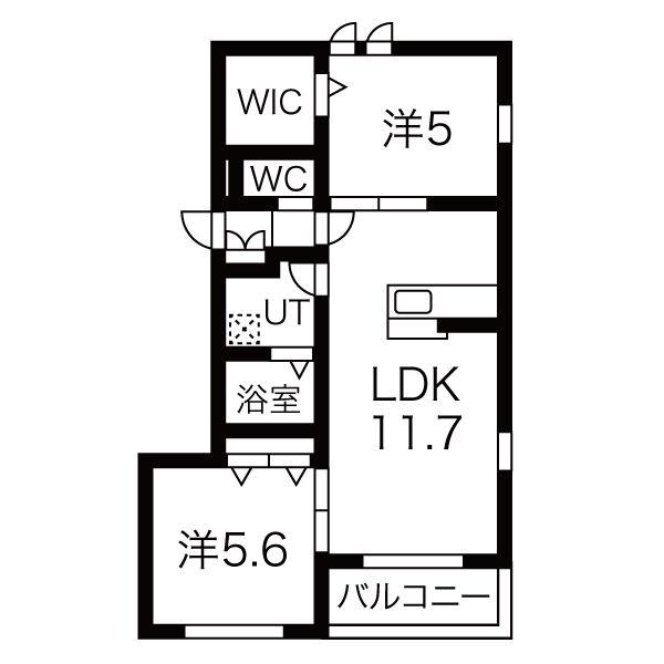 へーベルメゾン六甲道(2LDK/2階)の間取り写真