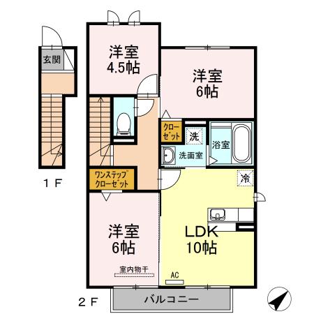 コンフォートB(3LDK/2階)の間取り写真