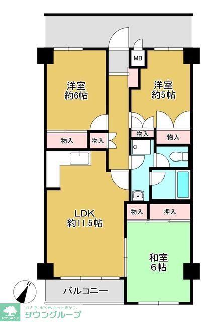 ヴィラ本町東(3LDK/2階)の間取り写真