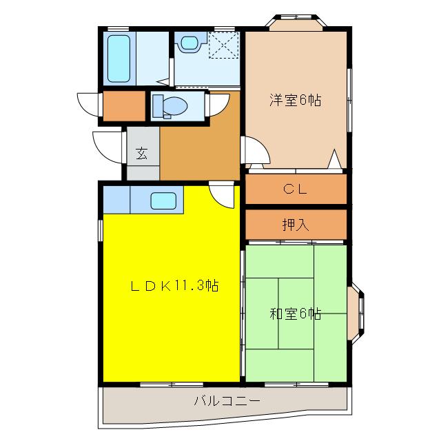 パークタウン弐番館(2LDK/3階)の間取り写真