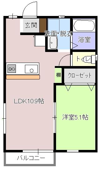 ゴスホークF(1LDK/2階)の間取り写真