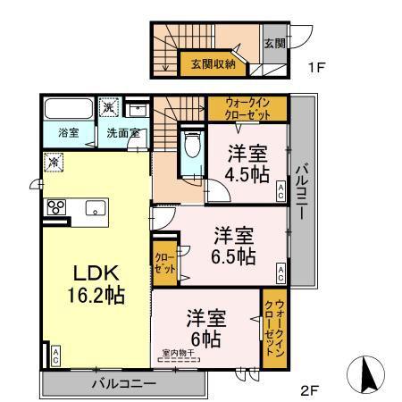 パステル木之庄(3LDK/2階)の間取り写真