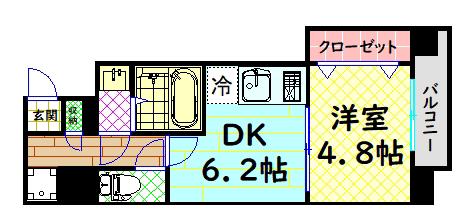 FUTURE一条(1K/2階)の間取り写真