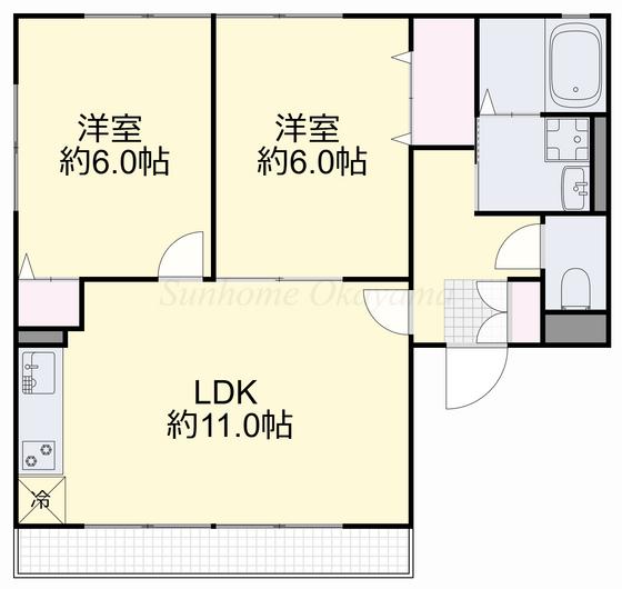 ひかりハイム西浦 I棟(2LDK/2階)の間取り写真
