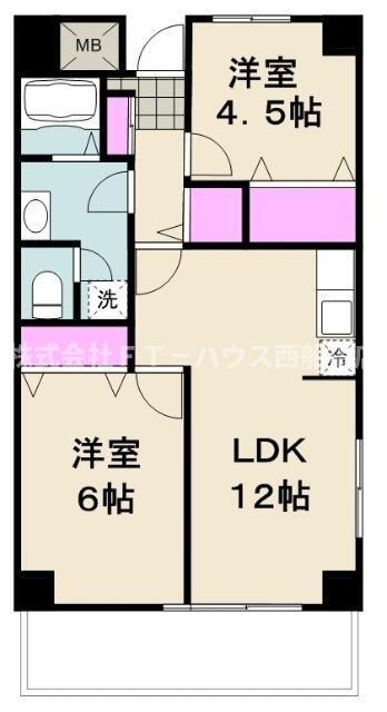トップアイランドコーポ(2LDK/5階)の間取り写真