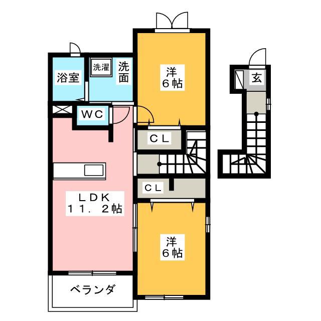 コットン ハウス B(2LDK/2階)の間取り写真