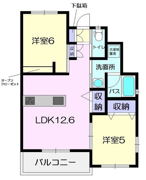 ドルチェ・ヴィータ大町E(2LDK/1階)の間取り写真