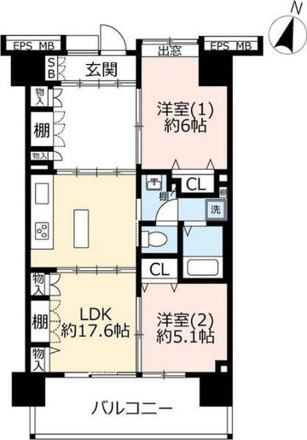 URミラリオ大師河原(2LDK/6階)の間取り写真
