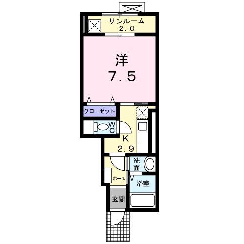 コマンドール(1K/1階)の間取り写真