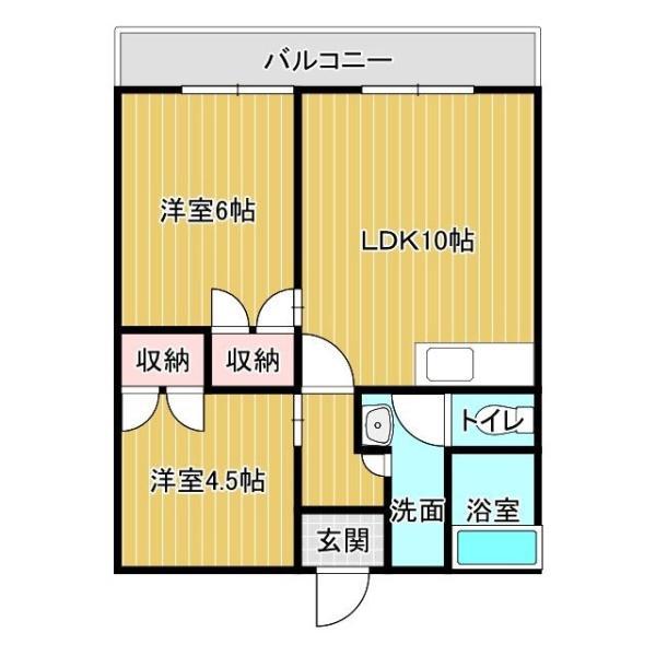 コーポラス田主丸Ⅱ(2LDK/2階)の間取り写真