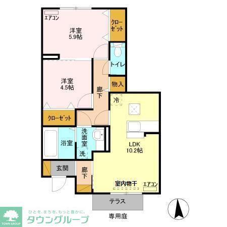 イーグレット D棟(2LDK/1階)の間取り写真