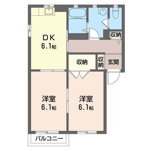 ディアスまいづる(2DK/1階)の間取り写真
