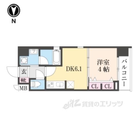 ベラジオ雅び烏丸十条2(1DK/6階)の間取り写真