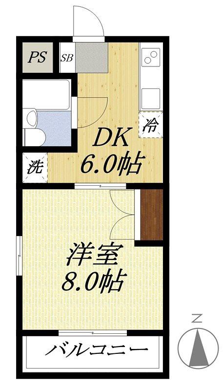 ハッピーライフ(1DK/3階)の間取り写真